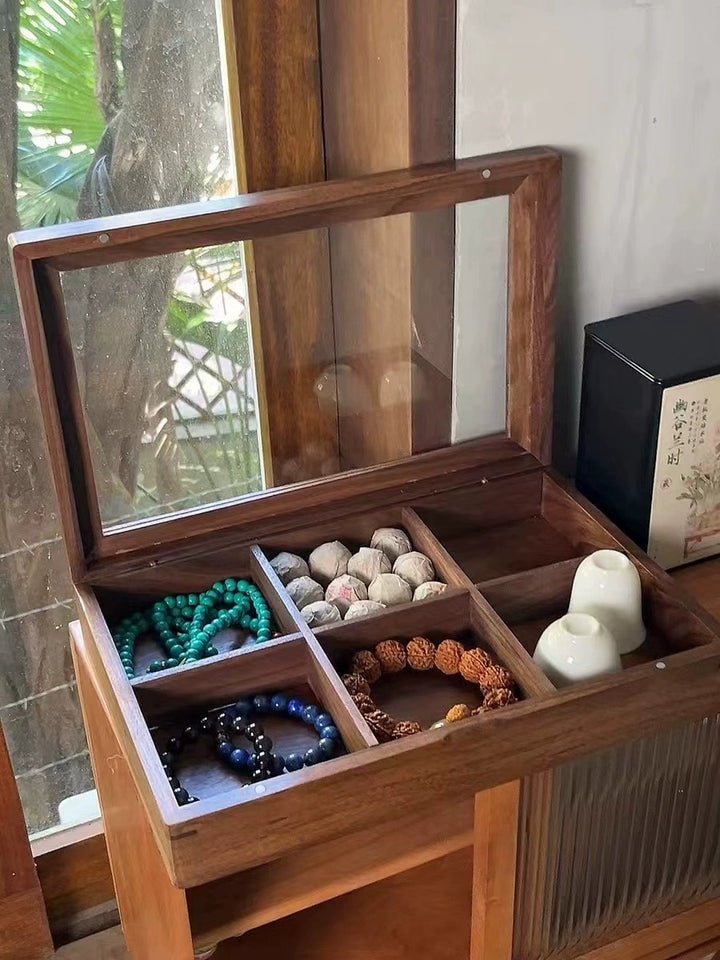 Vintage solid wood crystal bracelet storage jewelry box